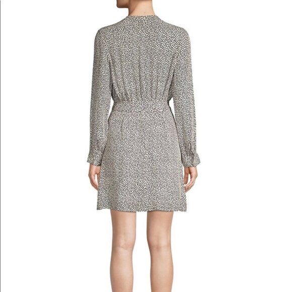 Women L'Agence Diego White Black Heart Print Long Sleeve Silk Faux Wrap Dress 8 - Picture 3 of 14